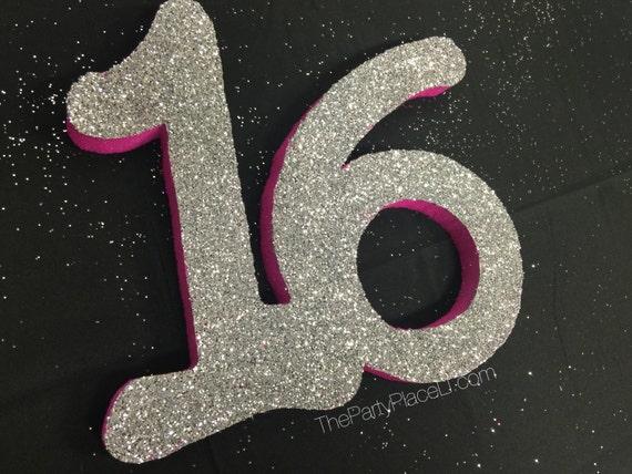 Large Glitter Number 16 for Sweet 16 Centerpiece Candy