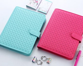 A5 Planner Binder Aqua or Pink Perforated A5 Leather Notebook, Day Daily Weekly Monthly Bullet Journal Kikki K Erin Condren Filofax FBASAP