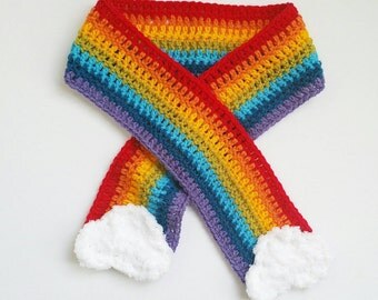 Rainbow scarf. Crochet scarf. Crochet rainbow scarf. Bright scarf. Child accessory. Winter accessory.Vegan friendly scarf. Rainbow accessory