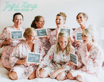 FREE ROBE Set of 7+ Satin Floral Robe, Bridesmaid Gift, Wedding Robe for Bridesmaid Proposal Gift Set, Bridal Party Robe Set, Getting Ready
