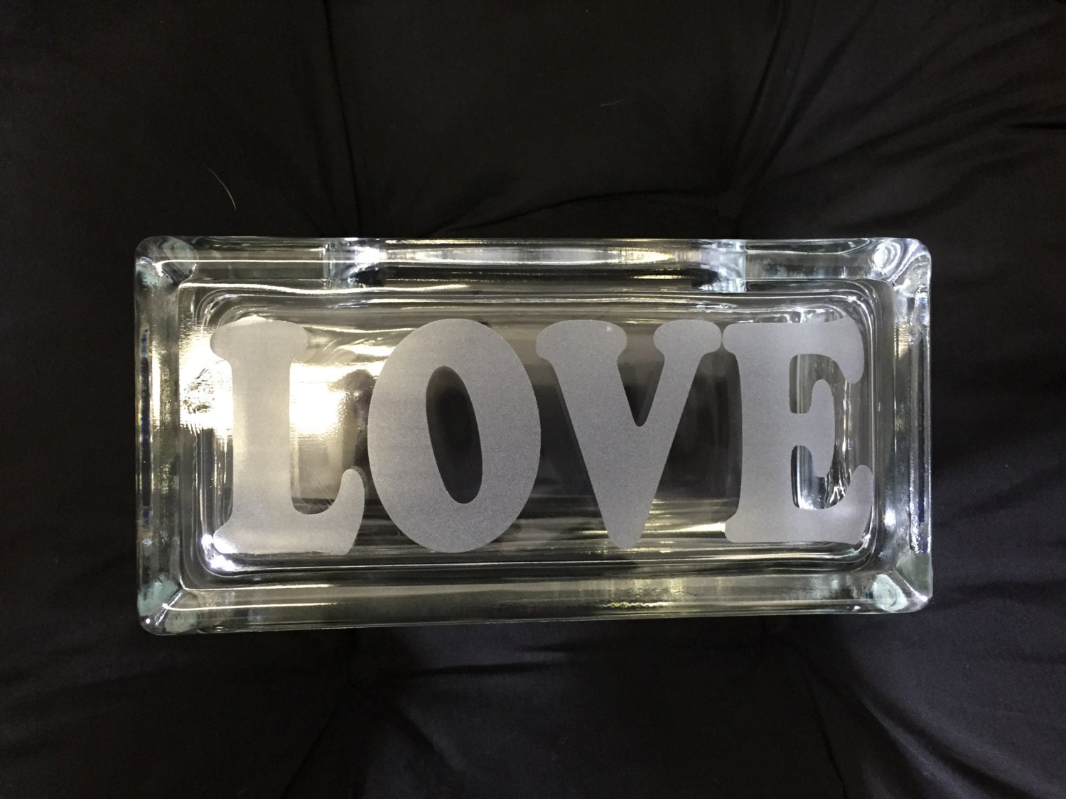 4x8 Laser Engraved LOVE Undecorated Glass Block by CandAEngraving on