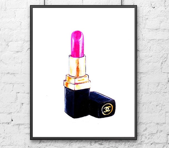 Chanel Print Chanel Pink Lipstick Poster Watercolor by DELDELART