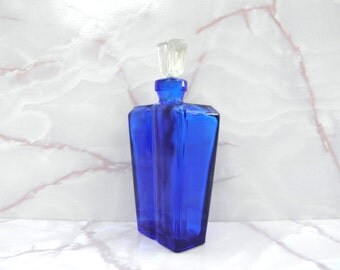 Vintage Cobalt Blue Glass Perfume Bottle, Blue glass perfume bottle with stopper, Art Style, Gift Idea, For Her Wedding , Valentines Day