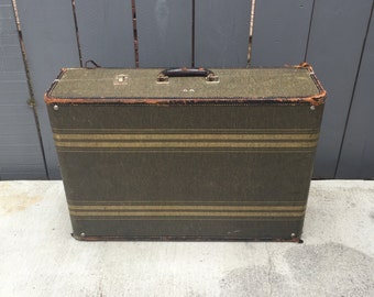 Vintage Tweed Striped Wardrobe Suitcase; Clothes Trunk; Tweed Luggage; Striped Suitcase; Wardrobe Trunk; Storage Trunk; Vintage Luggage