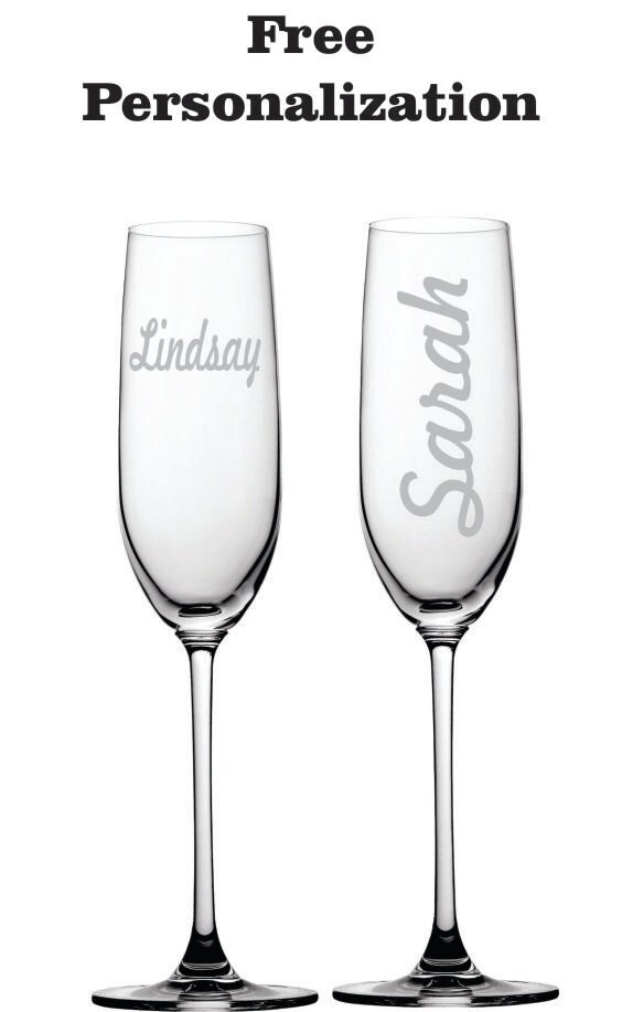 Personalized Deep Engraved Dishwasher Safe Champagne Flutes