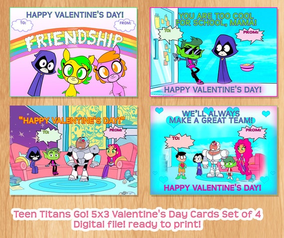 Teen Titans Go Ready to Print 5x3.5 Valentine's by ...