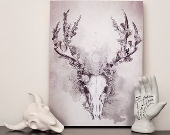 Woodland Stag Canvas Print in Grey - 12x16 inches (A3)