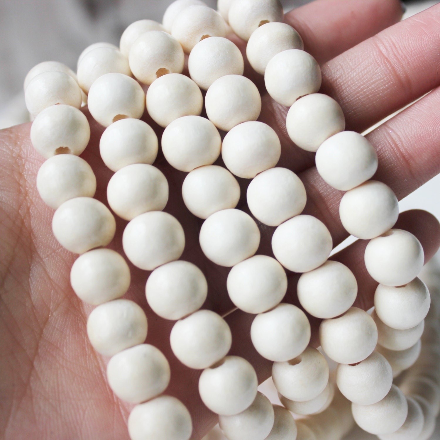 White Beads White Wood Beads White Color Beads Handmade