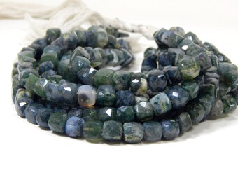 Green Moss Agate Gemstone Faceted Beads / Green Moss Agate 3D Cube Beads / Box Shape / Size 7.8x7.5 mm Approx Code - 0364
