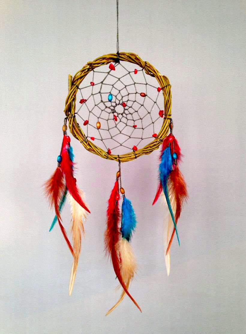 Natural Willow Dream Catcher with Coral Beads Wooden by AuraShop8