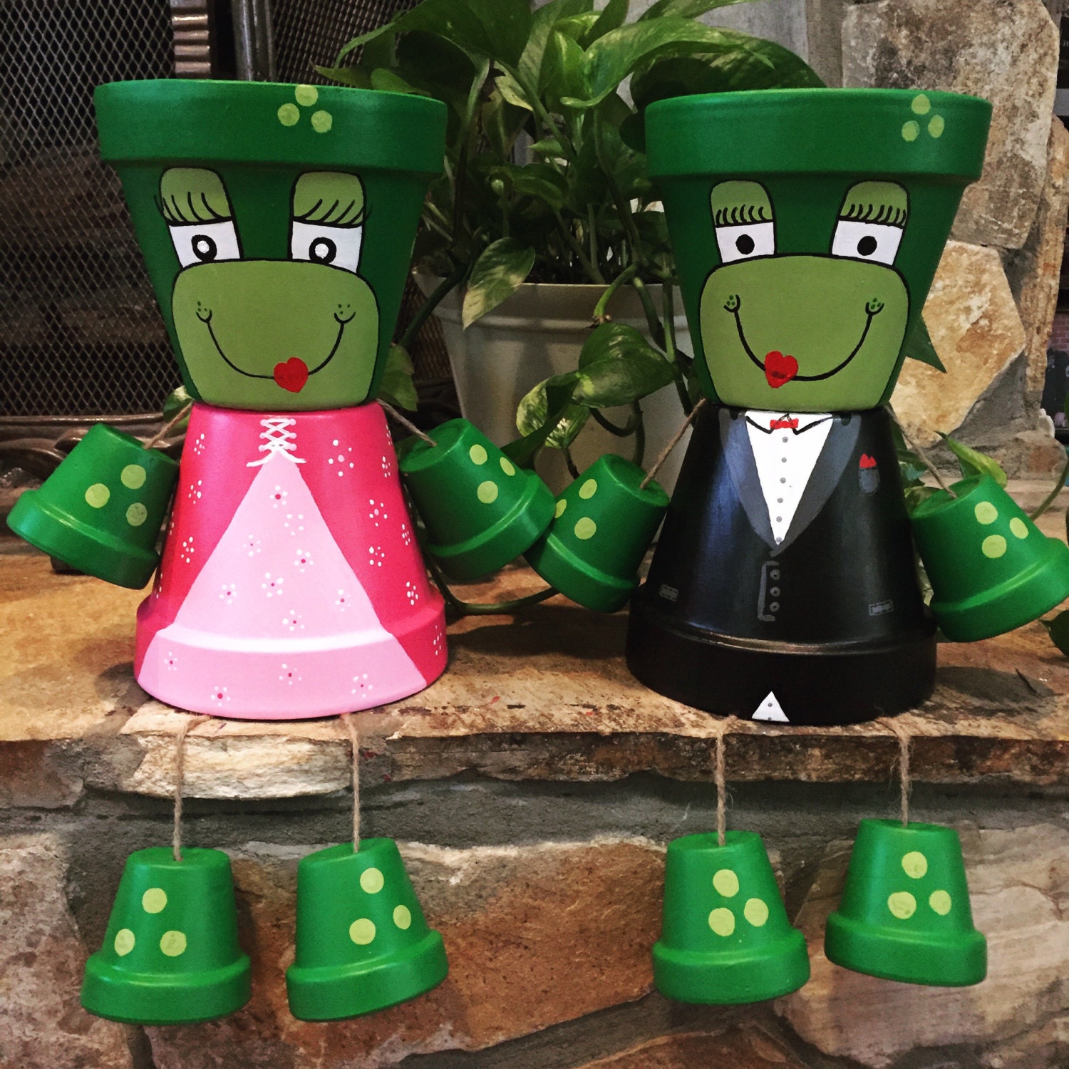 Frog Prince & Frog Princess Flower Pot People/ flower pot/