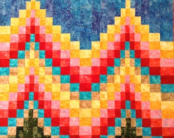 Unfinished Quilt Top, Bargello Quilt Top, Wall Quilt, Bright Quilt, Bright Blanket, Patchwork Quilt, Bright Throw Blanket, Tropical Quilt