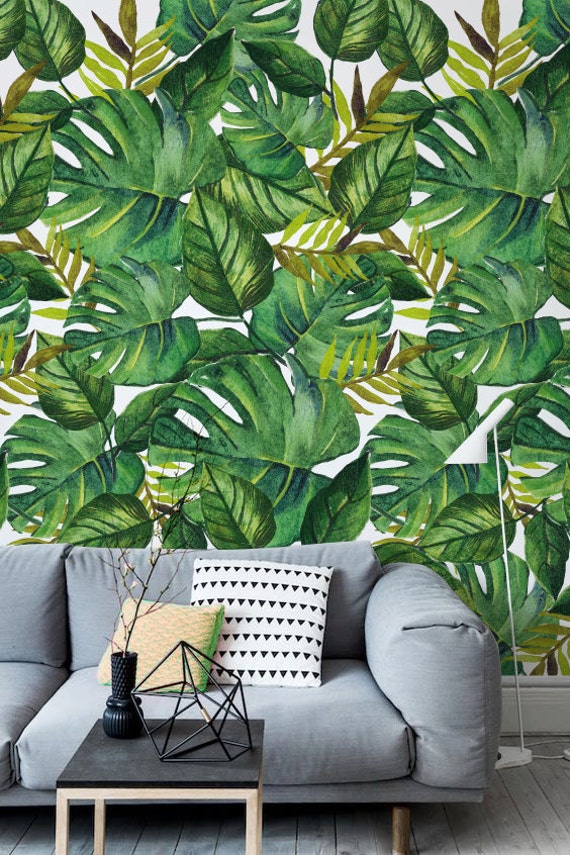 Monstera and Banana Leaves Tropical Removable Wallpaper