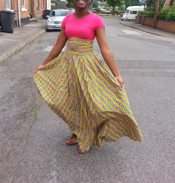 Full Flare African Print Skirt Ankara High Waist Skirt