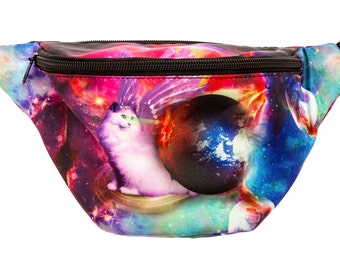 Galaxy Laser Cat Fanny Pack - Cute cool rave festival waist bag with Hidden Pocket