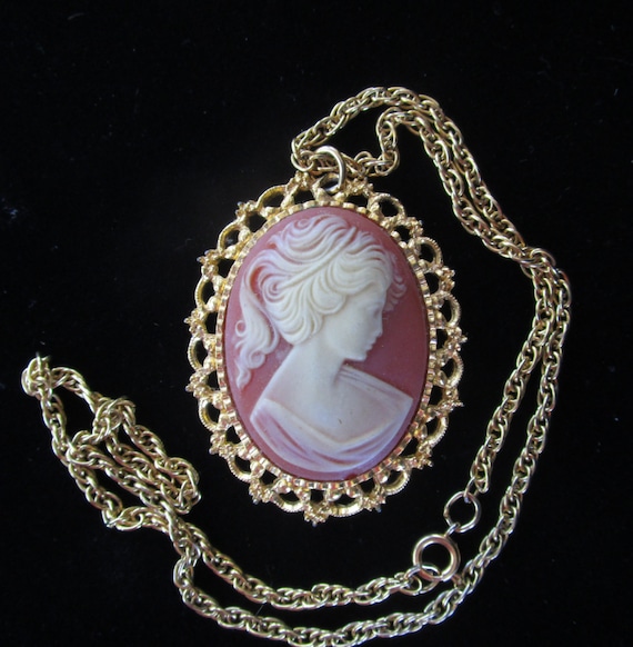 Vintage Cameo Necklace Costume Jewelry Large by MissGraciesPlace