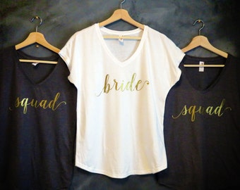 Bride Shirt, Bridesmaid Shirts, Wifey Shirt, Gold Vneck Shirt, Bachelorette Party Shirts, Bride Gift, Bridesmaid Gift, Silver, Bridal Party