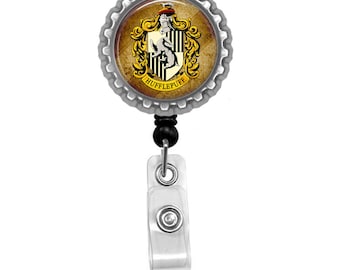 Harry Potter House Of Hufflepuff Photo Glass / Bottle Cap Retractable ID Badge Reel