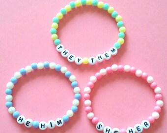 Kawaii Stretchy Pronoun, Sexuality, and Gender Identity Bracelets