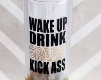 Water Bottle//Glitter Water Bottle//Drink Spark Bottle//Glitter Dipped Tumbler//Wake Up Kick Ass Bottle//Gym Bottle//Workout Gear//Advocare