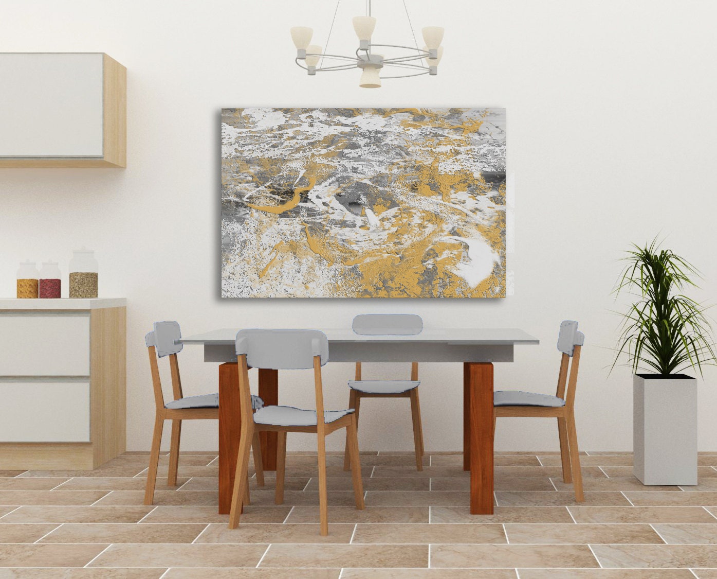Abstract Yellow and Gray Canvas Original Print by LizDuerStudio