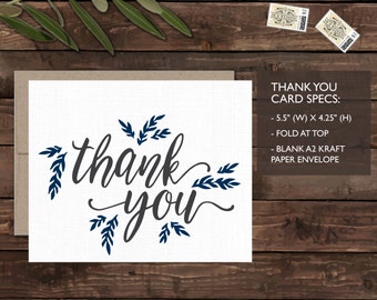 Wedding Thank You Card - Rustic Wedding Set - Organic, Boho, Barn, Farm, Simple, Elegant Style, Set of 25