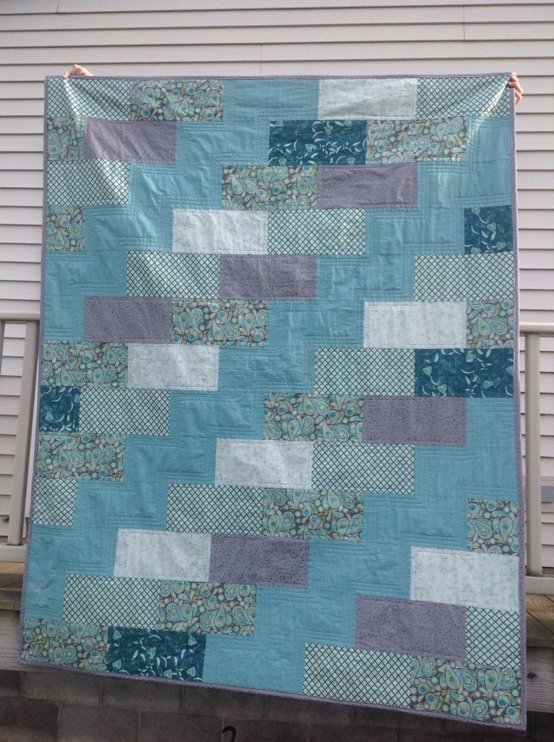 cobblestone-teal-grey-throw-quilt-by-auntanniesstitches-on-etsy