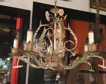 Ca 1950s Italian Tole Chandelier Handpainted