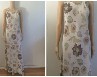 Maxi Dress / Floral Groovy Dress / 90s Flower Dress / Brown Dress