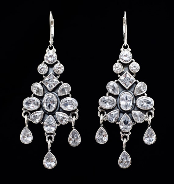 Chandelier earrings,Silver earrings,Bridal earrings,Handmade earrings,Large Zirconium earrings,Leverback earrings,Dangle earrings