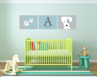 Personalized Puppy Wall Art - Nursery Wall Art- Puppy Canvas, Puppy Printables, Puppy Nursery Prints, Personalized Puppy Prints, Puppy Decor