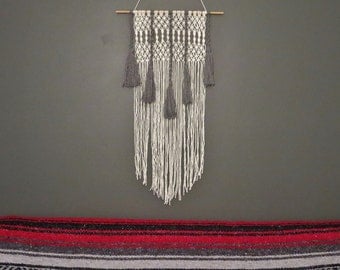 Macrame wall Hanging, Boho macrame, Tassels, Modern Macrame, Boho Chic, Grey, Geometric