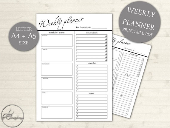 a4 a5 weekly planner weekly planner printable planner