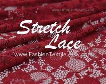 Burgundy Stretch Lace Fabric - Express delivery