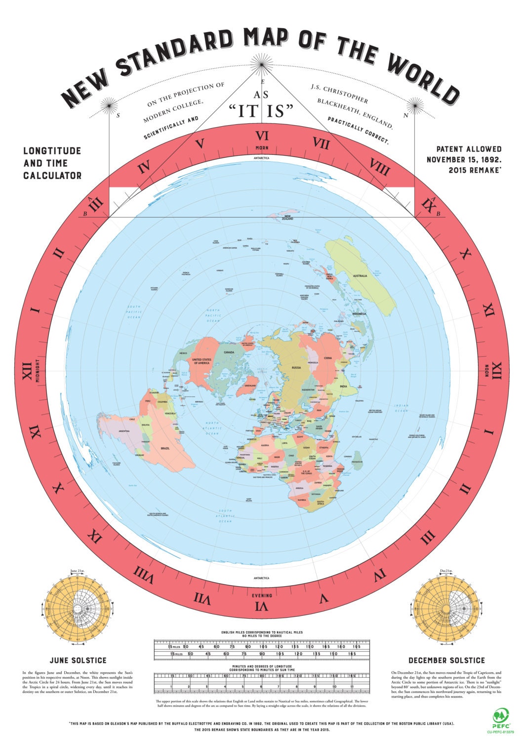 Flat Earth Map 2015 Remake Of Gleasons Map Published In 1982