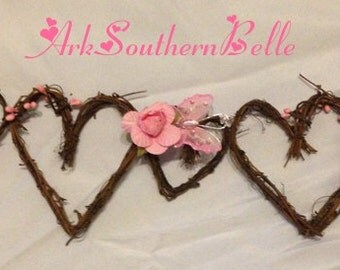 Grapevine HEART GARLAND with Roses and Butterflies, Wedding Arch Garland, Wedding Table Garland, Gazebo Garland, Rose & Butterfly Garland