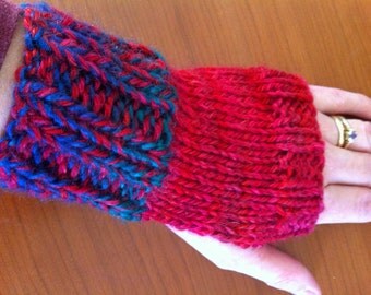 Red, Blue & Green Fingerless Gloves
