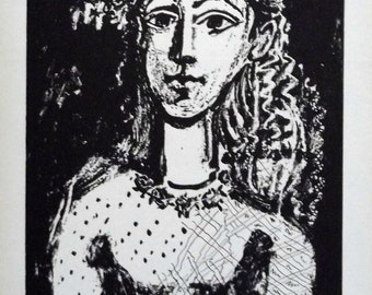 PABLO PICASSO 1956 Lithograph +COA after Jeune fille, 1949 Picasso Exclusive Art Print. Unique Gift Idea of Very Rare Art. Exclusive Present
