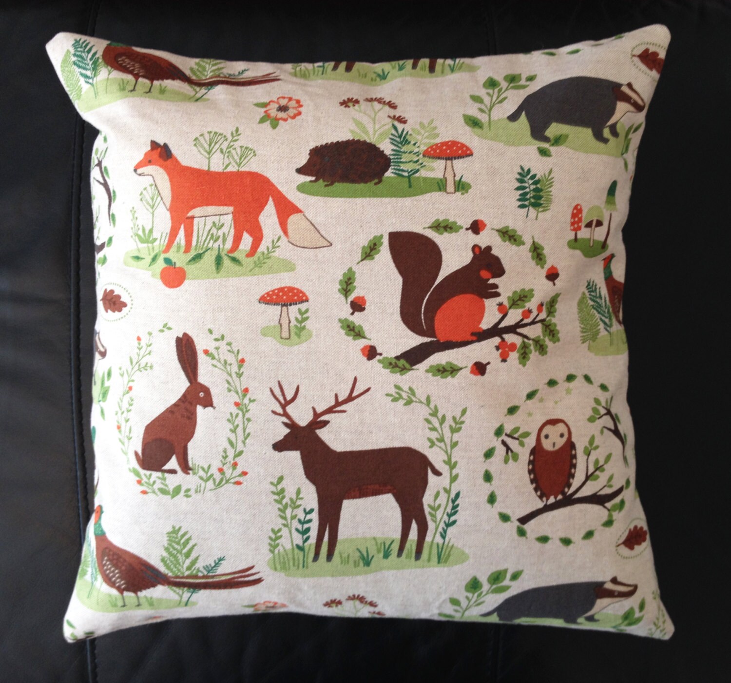 Woodland animals cushion cover cotton canvas by HoltawayFineArts