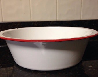 Vintage red and white enamelware bowl