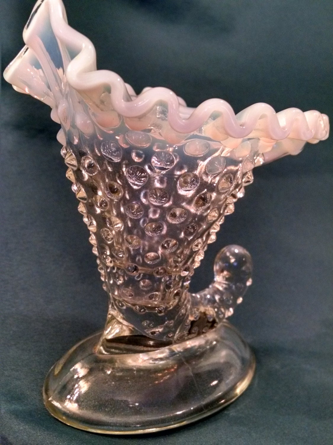 Fenton Opalescent Hobnail Cornucopia Fenton Vase Candle