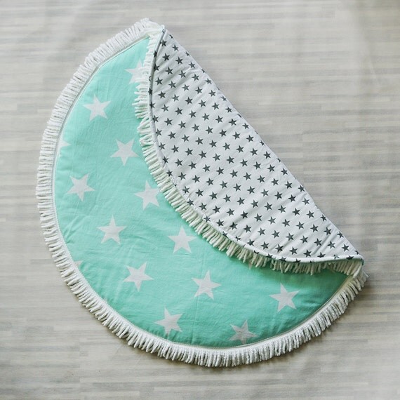 Round roundie baby play mat / white mint grey play mat