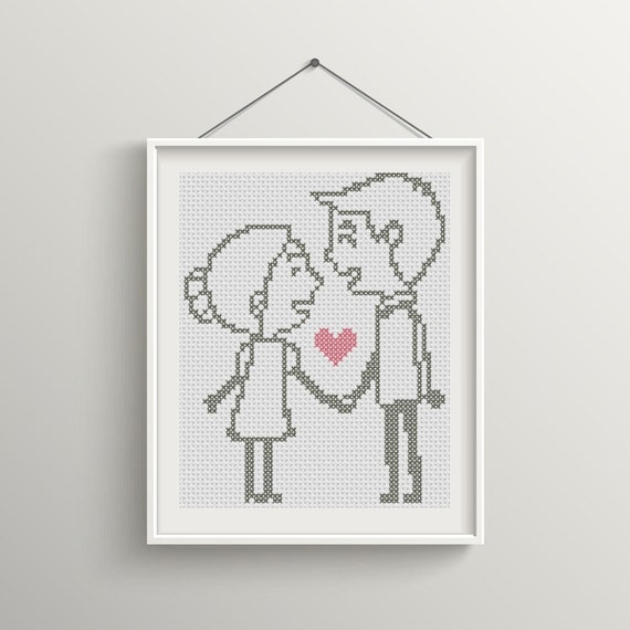 Counted cross stitch pattern Couple in love. Modern cross