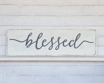 Blessed sign | wood signs | wall collage | rustic white sign | rustic wall decor | 24"x 7.25"