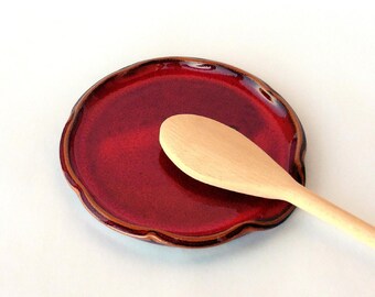 Red spoon rest / in earthenware / ceramic holder spoon