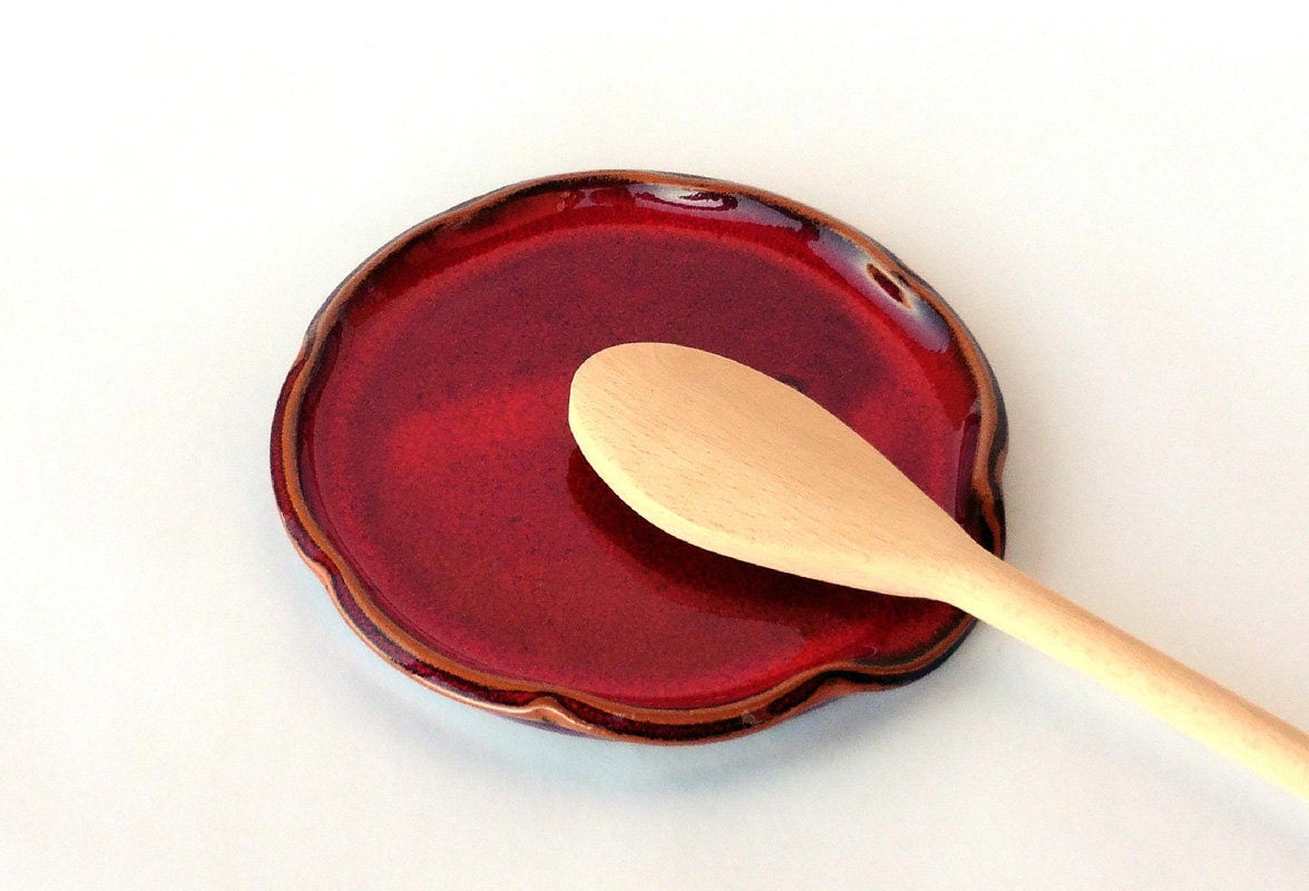 Red spoon rest / in earthenware / ceramic holder spoon