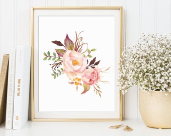 Floral Print, Floral Decor, Floral Wall Art, Floral Printable, Floral Nursery Decor, Watercolor Flower Printable, Printable Floral Art