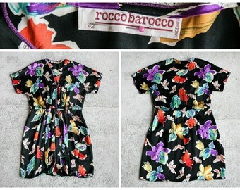 Beautiful 1980's Roccobarocco Silk Flower Dress - Size 42 / Us 8 / Uk 10
