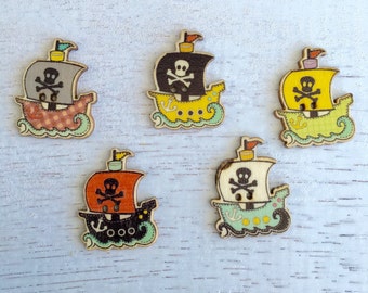 10 Mixed Random Pirate Ship Wooden Buttons,Children,Baby Buttons,Wooden Buttons,2 Holes Sew Trough Buttons,Scrapbooking 32x25mm Lot #428