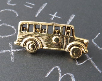 School Bus Pin Brooch 24 karat Gold Plate Bus Driver Gift Kids on the Bus Go Up and Down